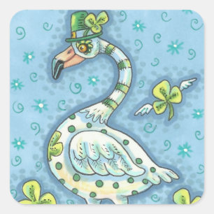 Sticker Carré POLKA VERT POT FLAMANT ROSE IRLANDAIS STICKKERS Fe