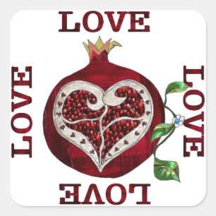Sticker Carré Pomegranate Heart LOVE Valentine