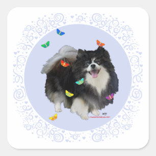 Sticker Carré Pomeranian avec Papillons