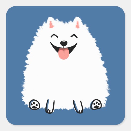Sticker Carré Pomeranian blanc drôle (Devant)