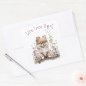 Sticker Carré Pomeranian Chien Maman Floral (Enveloppe)