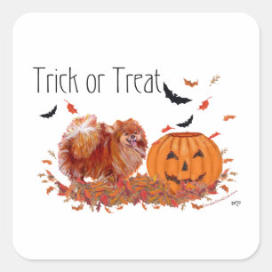 Sticker Carré Pomeranian Halloween