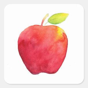 Sticker Carré Pomme d'aquarelle rouge