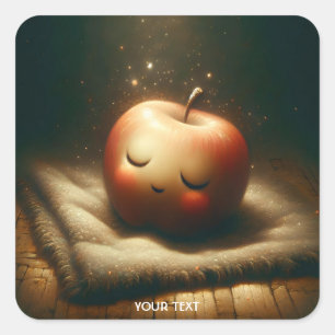 Sticker Carré Pomme rouge mignonne Imaginaire dormant