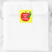 Sticker Carré Pomme rouge ver vert (Sac)