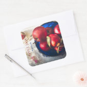 Sticker Carré Pommes rouges rustiques, fleurs et ruban (Enveloppe)