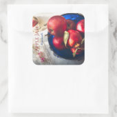 Sticker Carré Pommes rouges rustiques, fleurs et ruban (Sac)