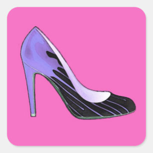 Sticker Carré Pompe Stiletto, bleu sur rose chaud