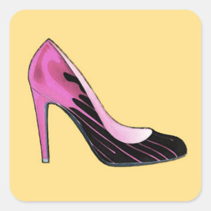 Sticker Carré Pompe Stiletto, rose chaud sur orange