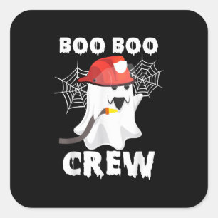 Sticker Carré Pompier Boo Boo Crew Halloween Ghost Fireman