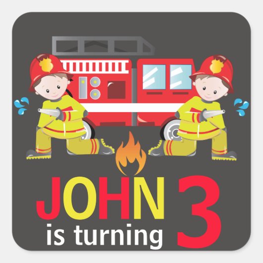Sticker Carré Pompier Pompier Chalkboard Camion Anniversaire (Devant)