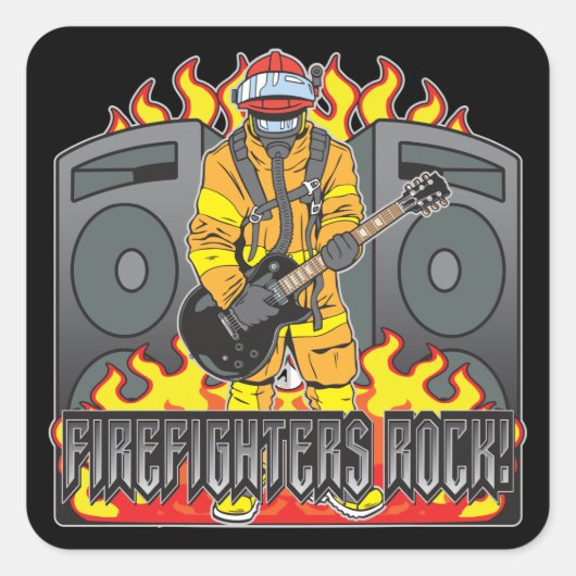 Sticker Carré Pompiers Rock Guitare (Devant)
