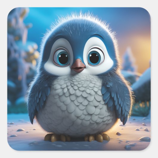 Sticker Carré Poncho - Un pingouin doux pour bébé (Devant)