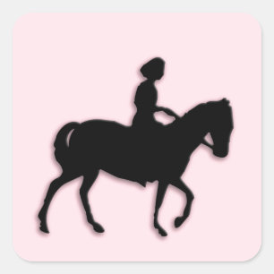 Sticker Carré Poney rose avec petite fille