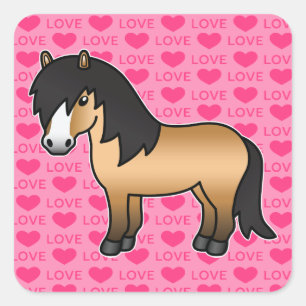 Sticker Carré Poney Shetland de dessin animé couleur buckskin