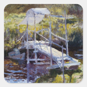 Sticker Carré Pont blanc par John Twachtman