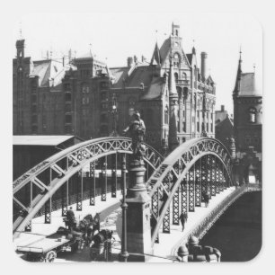 Sticker Carré Pont dans le Speicherstadt Hamburg, vers 1910