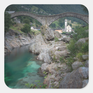 Sticker Carré Pont de Lavertezzo dans la vallée de Verzasca, Sui