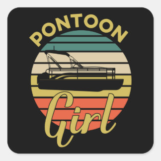 Sticker Carré Pontoon Girl Captain Retro Vintage Boat