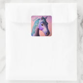 Sticker Carré Pony magique en violet et Turquoise avec nom perso (Sac)