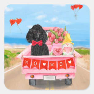 Sticker Carré Poodle Chien Saint-Valentin Coeurs de Camion