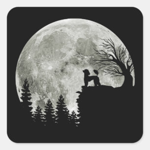 Sticker Carré Poodle Sur Mountain Halloween Cadeau Pour Poodle L