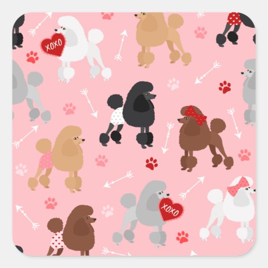 Sticker Carré Poodle Valentine Motif (Devant)