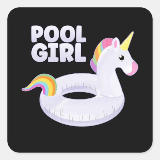 Sticker Carré Pool Girl Unicorn Float Party Summer Vacances (Devant)