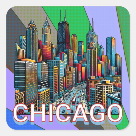 Sticker Carré Pop art Comic Style de livre Chicago Illinois (Devant)