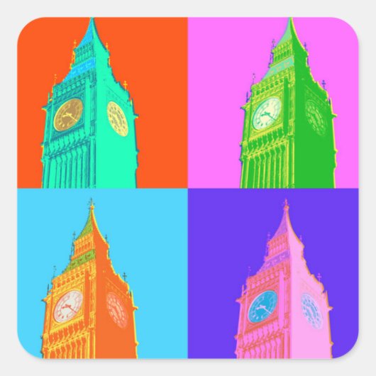 Sticker Carré Pop Art Neon Big Ben (Devant)