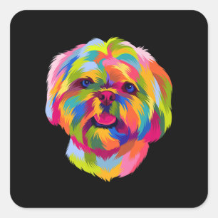 Sticker Carré Pop Art Shih Tzu Cute Puppy Propriétaire