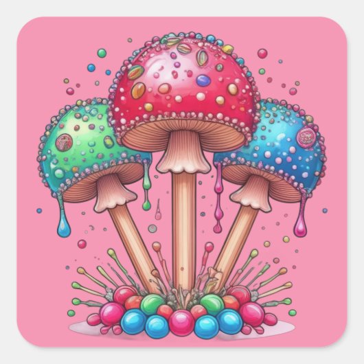Sticker Carré Pop de champignons (Devant)