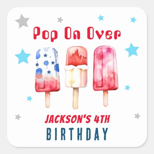 Sticker Carré Pop Over Kids Summer Popsicle Anniversaire (Devant)