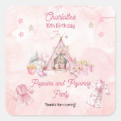 Sticker Carré Popcorn rose et Pyjamas Swood fête d'anniversaire (Devant)