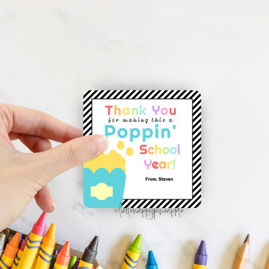 Sticker Carré Popcorn Thème Enseignant fin d'année Merci