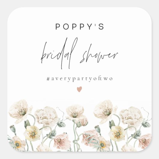Sticker Carré POPPY Rustique Fête de Mariage Fleur de Champ (Devant)