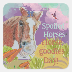 Sticker Carré Poppy sourit coloré, cheval souriant