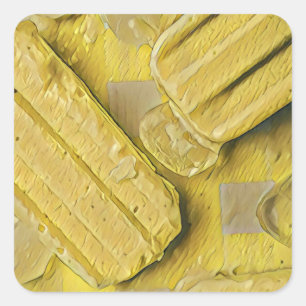 Sticker Carré popsicle à cône de crème glacée jaune