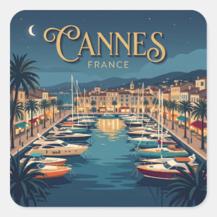 Sticker Carré Port de Cannes la nuit France
