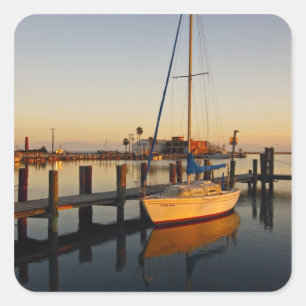 Sticker Carré Port de Rockport, Texas au coucher du soleil