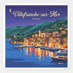 Sticker Carré Port de Villefranche-sur-Mer la nuit France