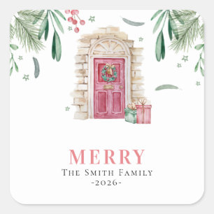 Sticker Carré Porte avec cadeaux de Noël