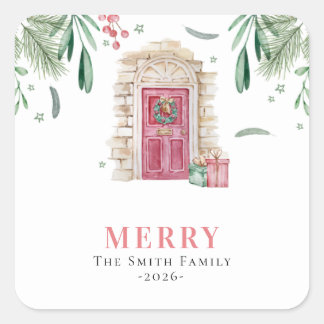 Sticker Carré Porte avec cadeaux de Noël