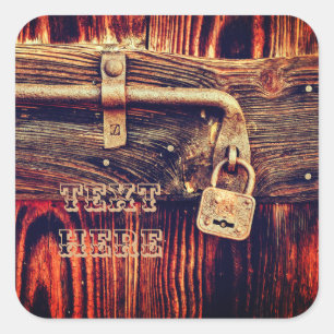 Sticker Carré Porte en bois rustique avec antiquaire serrure en 