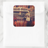 Sticker Carré Porte en bois rustique avec antiquaire serrure en  (Sac)