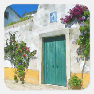 Sticker Carré Porte en bois vert d'eau