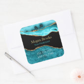 Sticker Carré Porte Turquoise Or Noir, Nom, Téléphone d'occupati (Enveloppe)