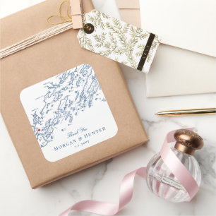 Sticker Carré Portland Casco Bay Carte Marine Mariage Faveur