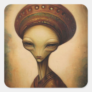 Sticker Carré Portrait Alien antique