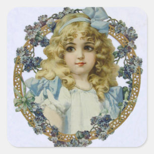 Sticker Carré Portrait Antique de Petite Fille Enfant Beau